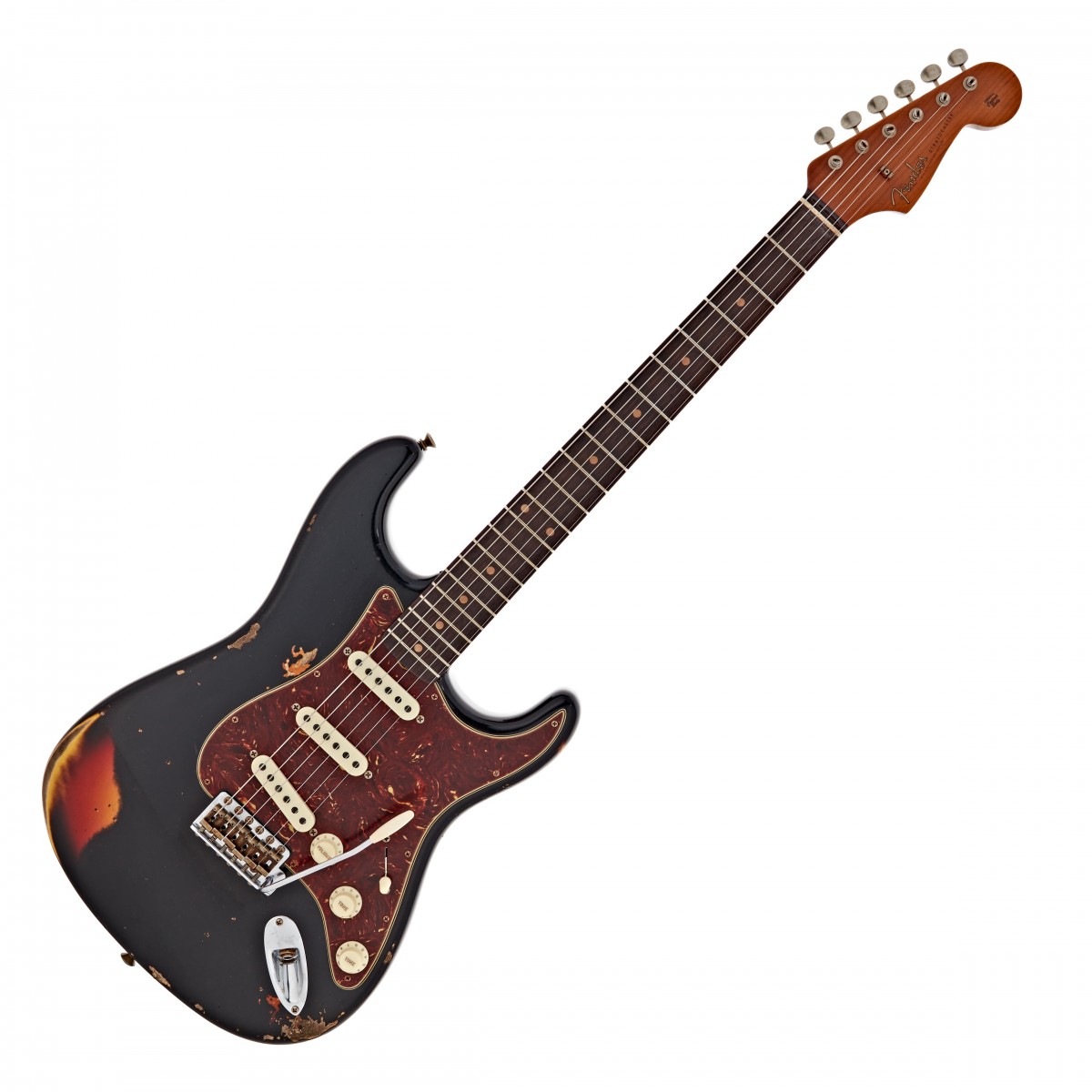 Fender Custom Shop 61 Stratocaster Heavy Relic Aged Black Over 3 Tobacco Sunburst #CZ579686